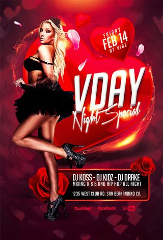 VDAY国外酒吧平面素材创意海报