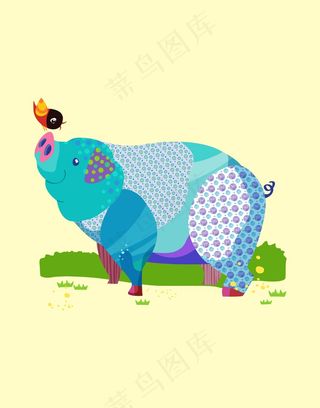 猪小鸟插画