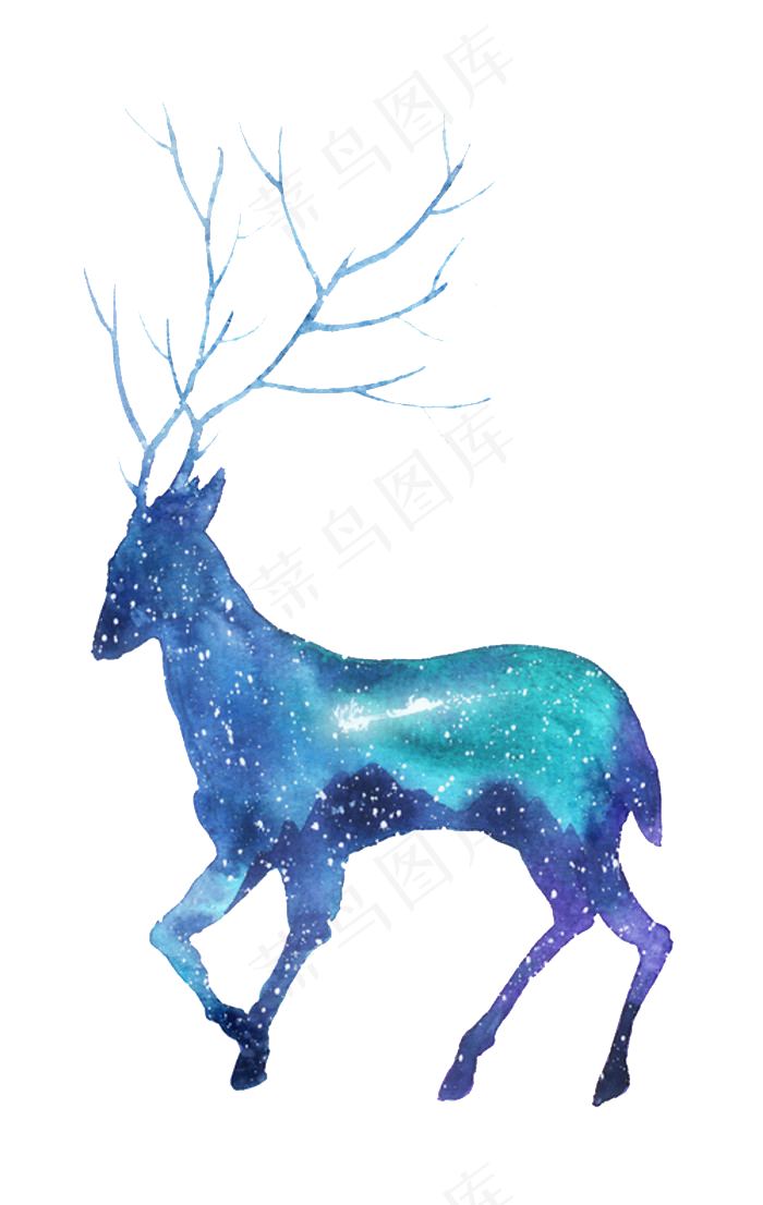 星空剪影鹿,手绘水彩鹿,小动物,剪影,星空png,梦幻手绘鹿png素材