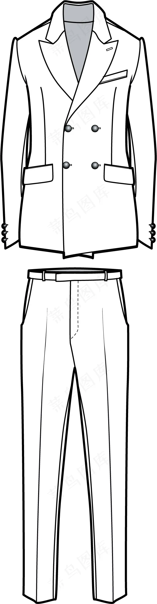 时尚双排扣西服设计ai矢量模版下载