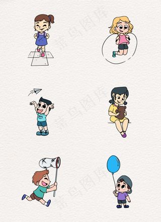 6款活泼玩耍的男孩和女孩矢量素材