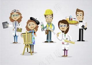 5款卡通职业人物设计矢量素材