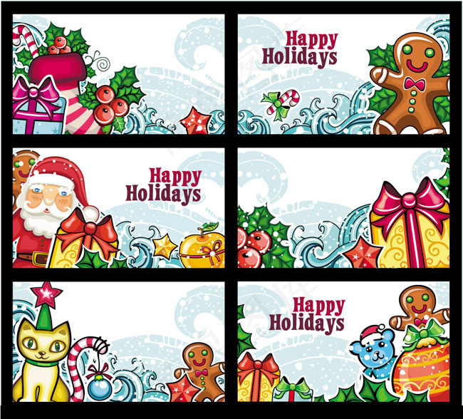 卡通圣诞卡片设计矢量素材