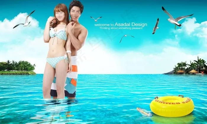 夏日海边情侣图片(3500X2300(DPI:300))psd模版下载