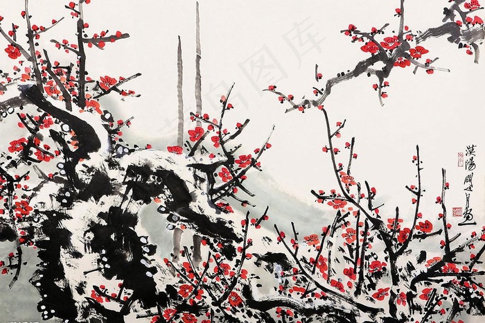 关山月现代国画~红梅7