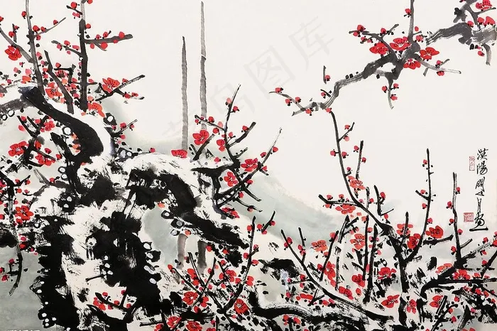 关山月现代国画~红梅7