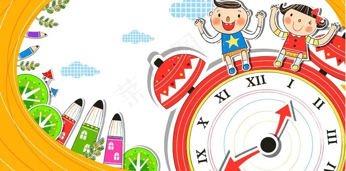 站在闹钟上的小孩图片