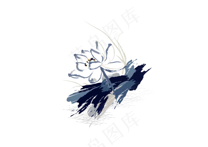手绘水墨荷花荷叶图片素材(1708X1708)