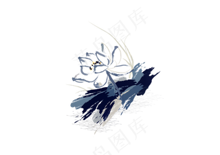 手绘水墨荷花荷叶图片素材