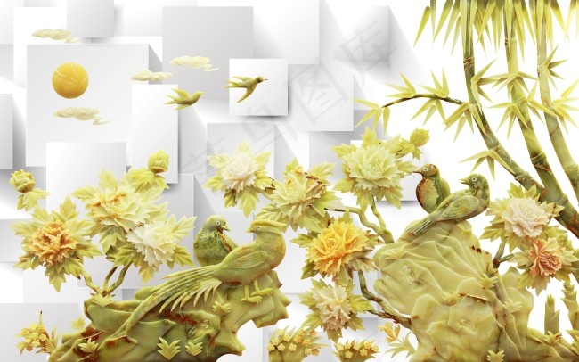 玉石雕刻电视背景墙(9071X5669(DPI:72))psd模版下载