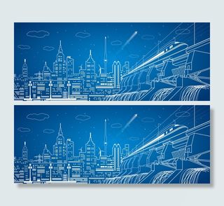 城市高铁信息化城市线稿2