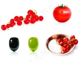 陶瓷容器与新鲜水果蔬菜矢量图片