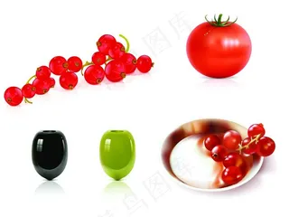 陶瓷容器与新鲜水果蔬菜矢量图片