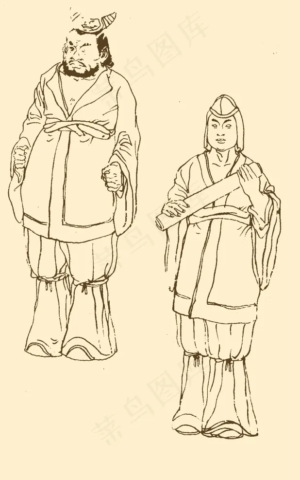 中国古代服饰白描psd模版下载