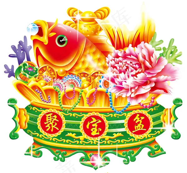 中国年画聚宝盆年画图片插画设计ps...psd模版下载
