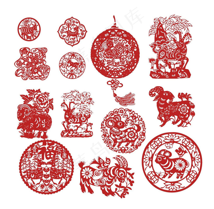 2015羊年元素剪纸矢量素材ai矢量模版下载