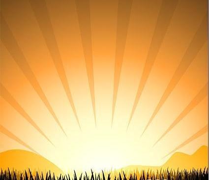 日落放射光芒小草剪影等元素
