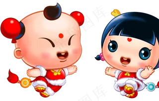 贺新年中国福娃春节拜堂结婚PNG元...