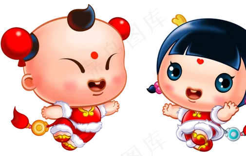 贺新年中国福娃春节拜堂结婚PNG元... 贺新年中国福娃春节拜堂结婚PNG元...