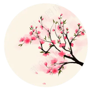 手绘水彩风花卉桃花