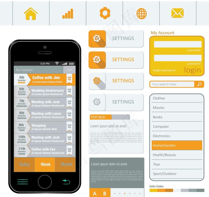 手机设计界面元素图片eps,ai矢量模版下载