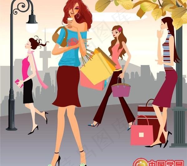 时尚购物女性插画矢量素材
