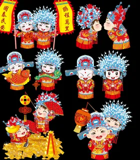 6款中式婚礼小人psd分层素材 6款中式婚礼小人psd分层素材