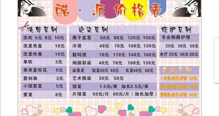 理发店价格牌图片cdr矢量模版下载