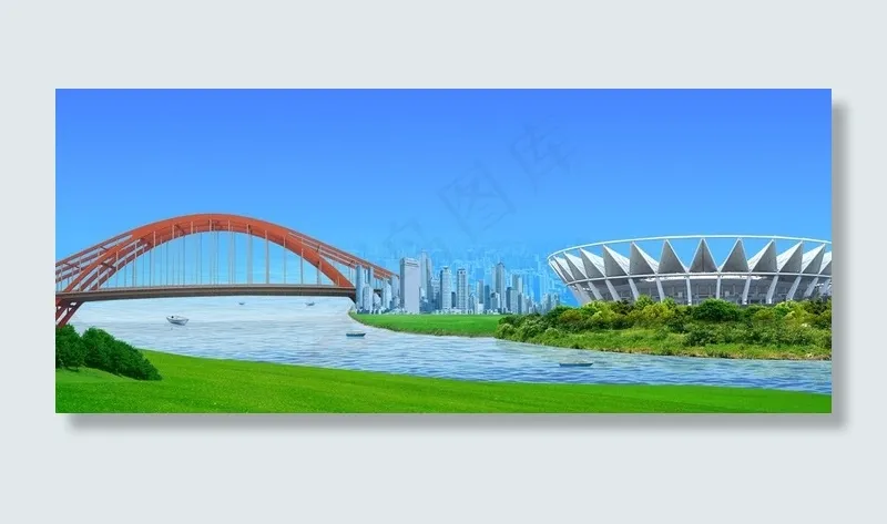 城市风景画 会议背景画图片psd模版下载