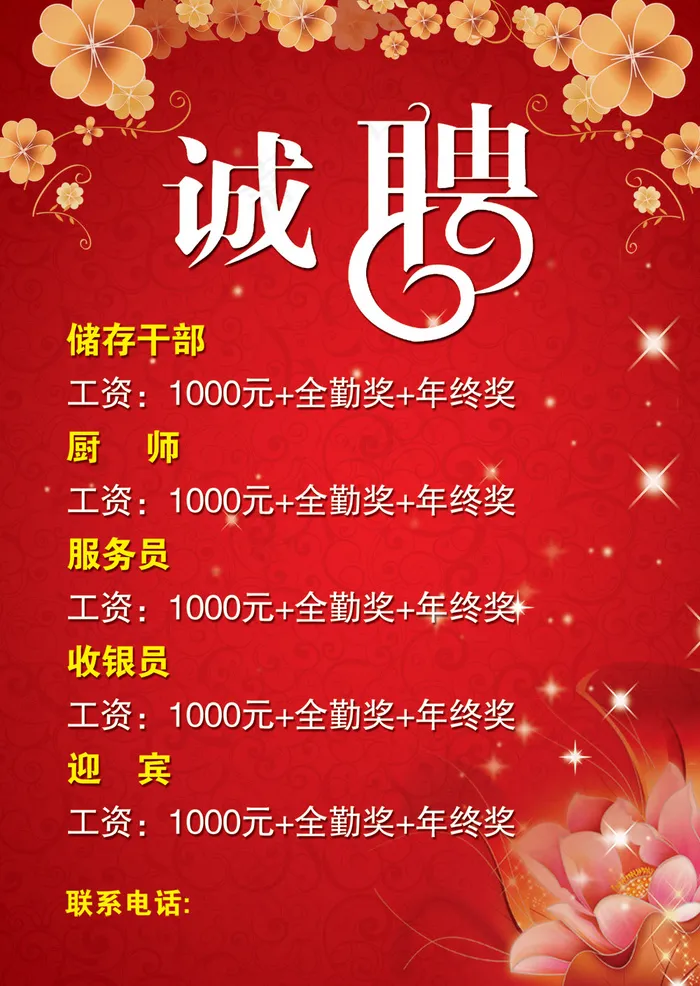 餐饮酒店招聘海报PSD素材psd模版下载