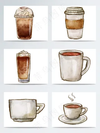 手绘创意素雅咖啡饮料素材