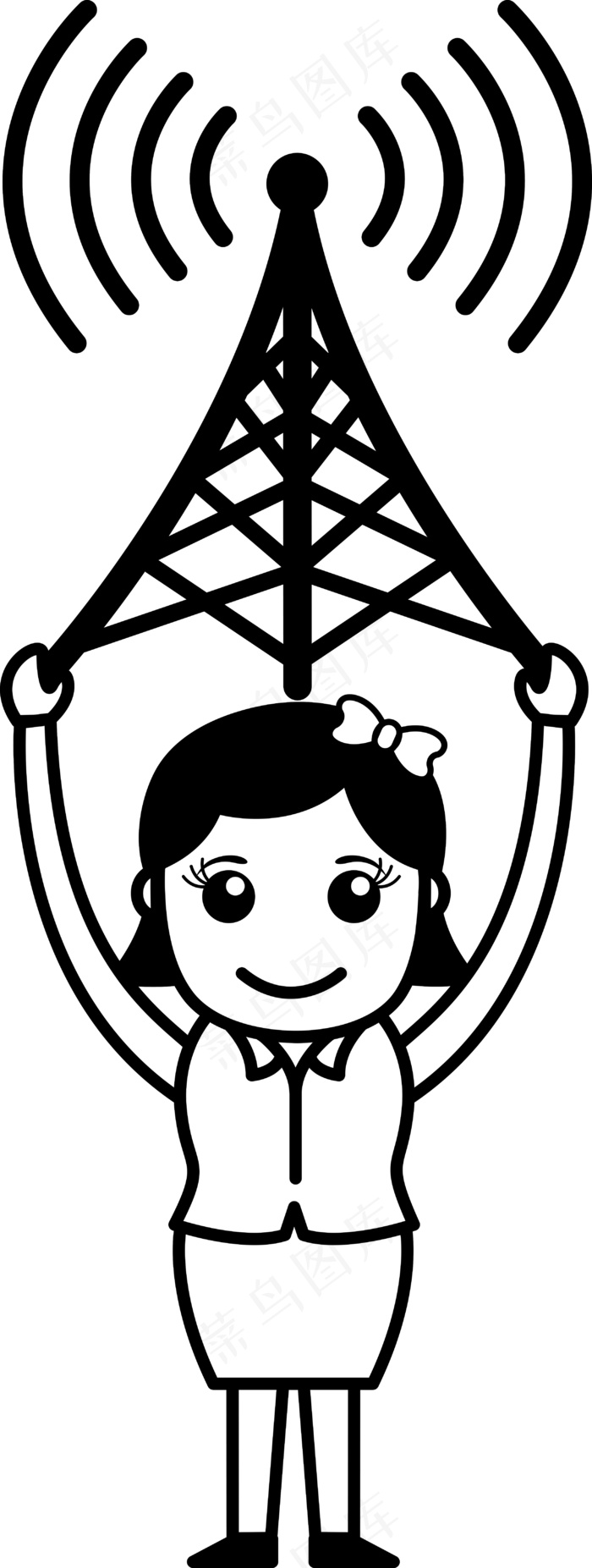具有网络塔的女孩eps,ai矢量模版下载