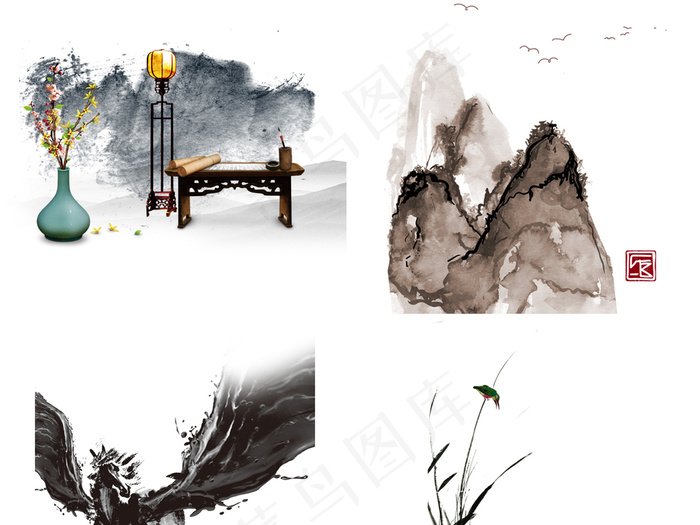 水墨山水海报设计PNG素材