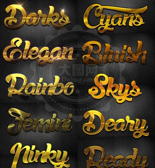 10款高档黄金质感艺术字PS样式