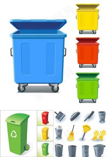 垃圾桶清洁工具矢量图