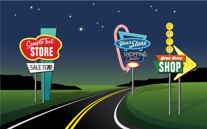 精致夜晚指示牌矢量素材