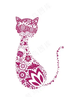 卡通动物猫咪花纹底纹艺术效果插画