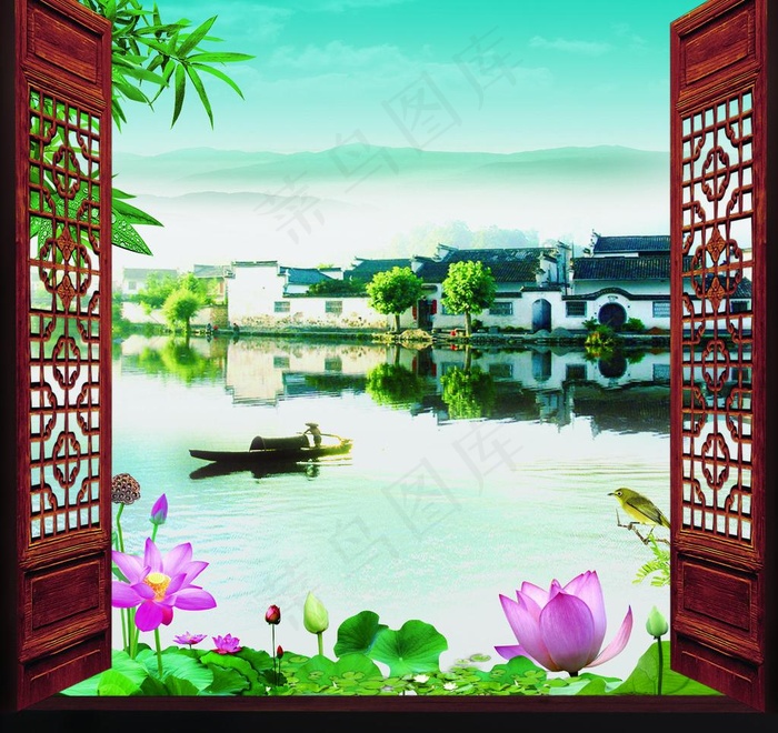 江南水乡窗户图片(3937X3937(DPI:100))psd模版下载