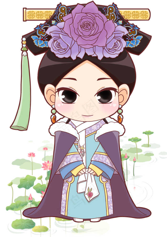 Q版古典美女荷花图图片