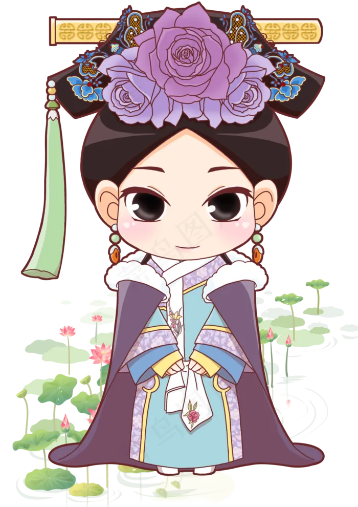 Q版古典美女荷花图图片