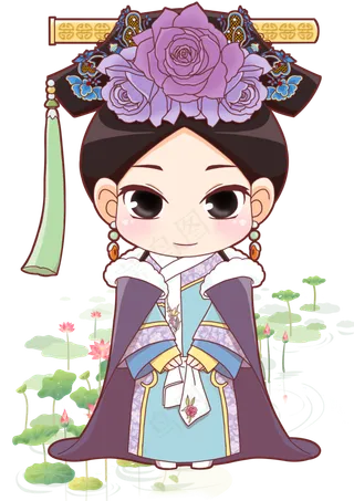 Q版古典美女荷花图图片