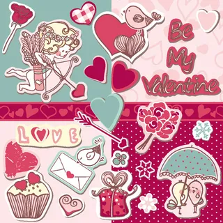 矢量素材卡通情人节可爱标签