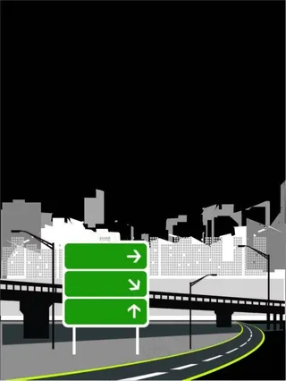 公路和指示牌矢量素材