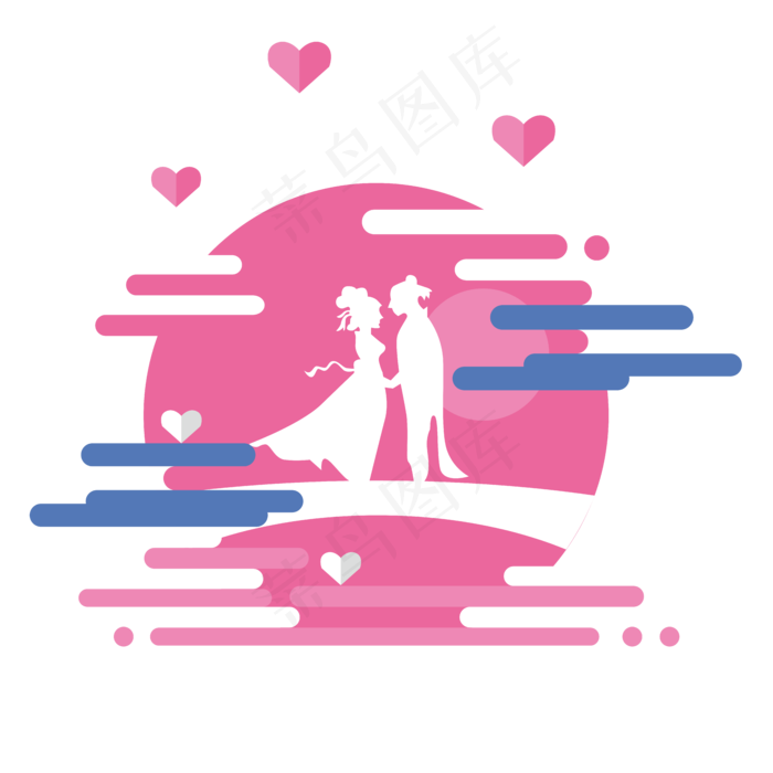 七夕中国情人节乞巧牛郎织女剪影素材