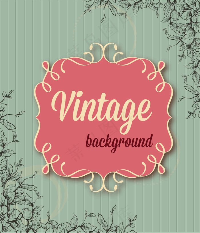 老式插画矢量与花的框架和春天的花朵