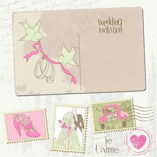 卡通婚礼贺卡背景矢量素材