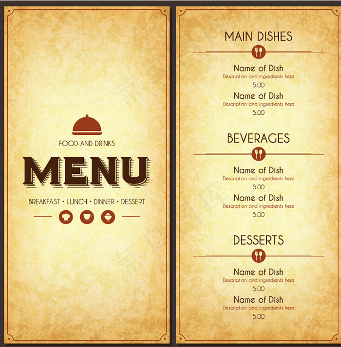 高档餐厅菜单模板矢量素材