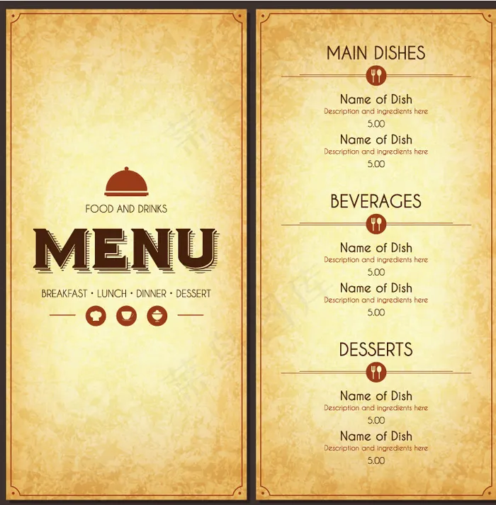 高档餐厅菜单模板矢量素材eps,ai矢量模版下载