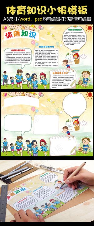 卡通校园体育知识小报模版