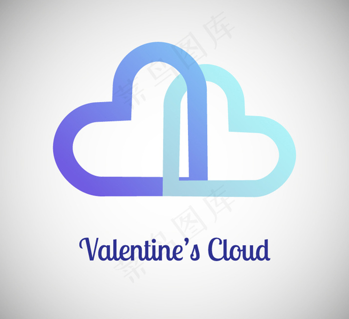 情人节蓝色双心云贺卡